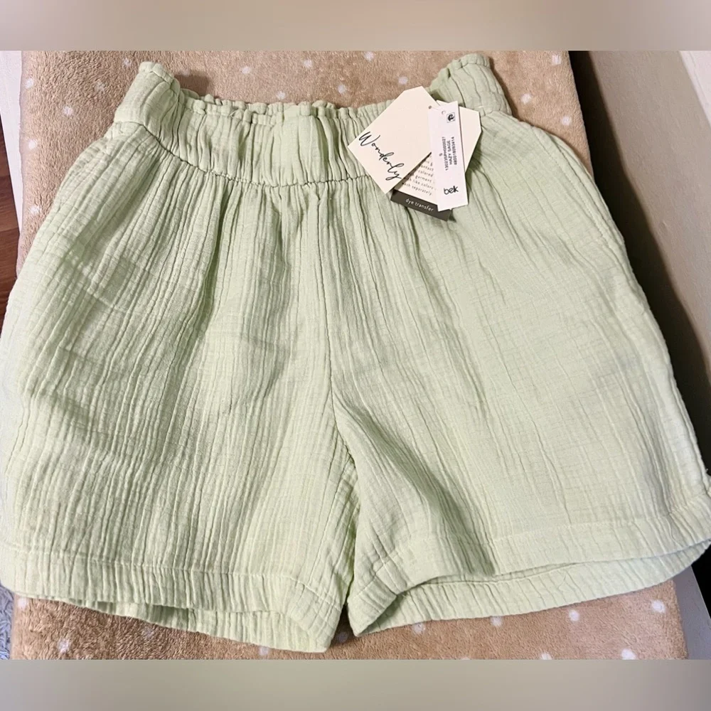 New w/ Tags Women's Wonderly High Waist Cotton Gauze Shorts Sz S Hazy Sage Color - Picture 1 of 9